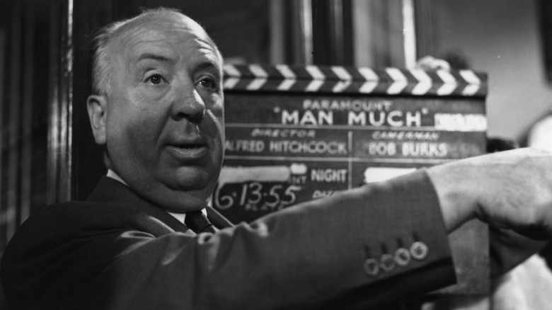 Alfred Hitchcock in 1955 on a set