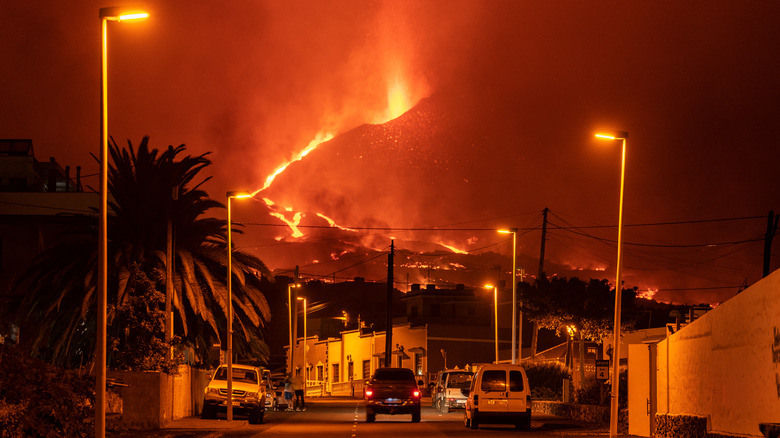 Volcanic explosion near town