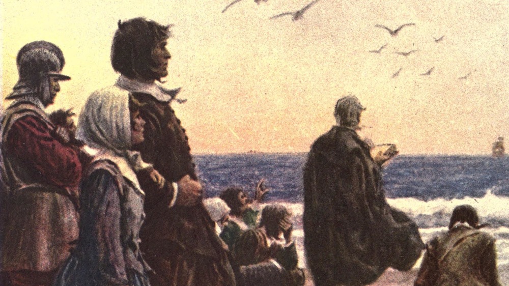 Pilgrims watching the Mayflower sail, 1919
