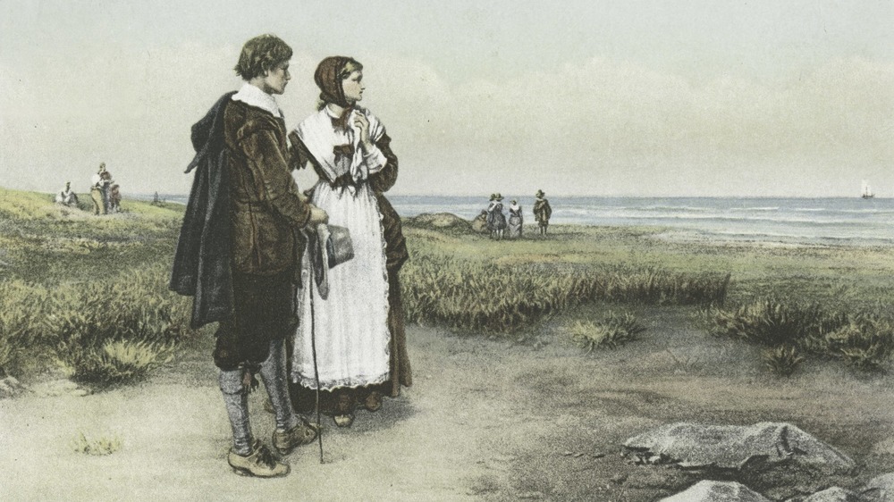 Puritans watching the Mayflower return