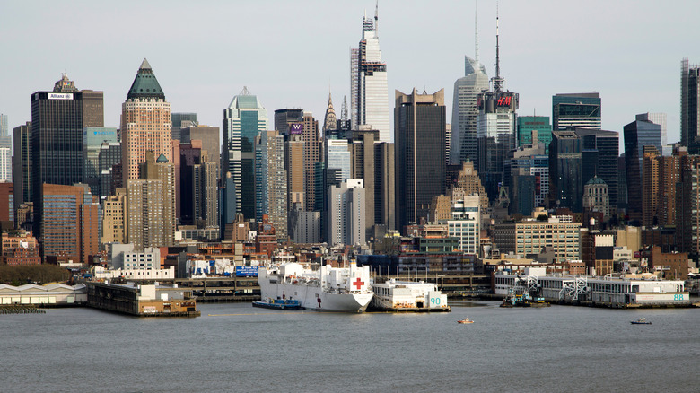 New York City docks with skyscrapers