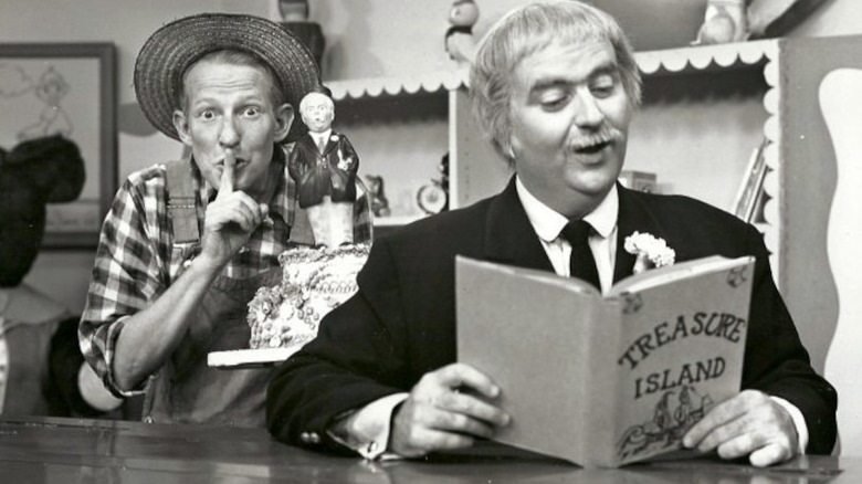 Bob Keeshan and Hugh Brannum on the set of "Captain Kangaroo"