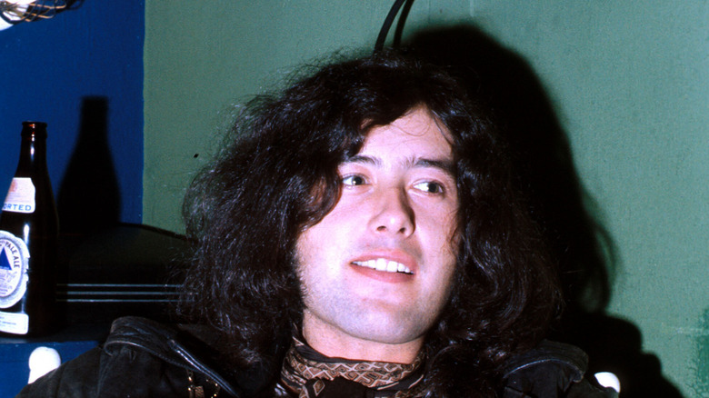 Jimmy Page smiling in green room