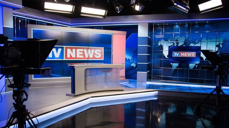 Empty news studio interior