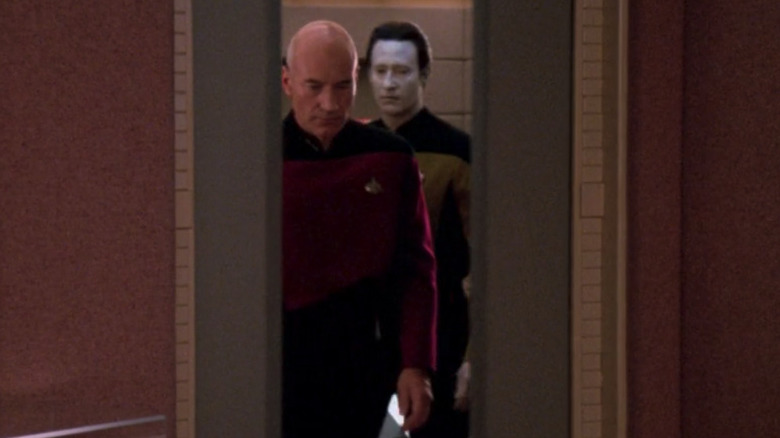 Picard and Data walk through sliding doors