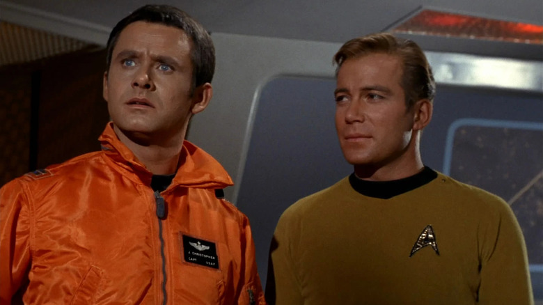 Captain Christopher visits Kirk on the bridge