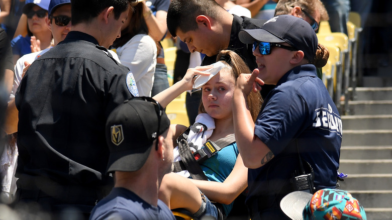 A fan is injured in the stands