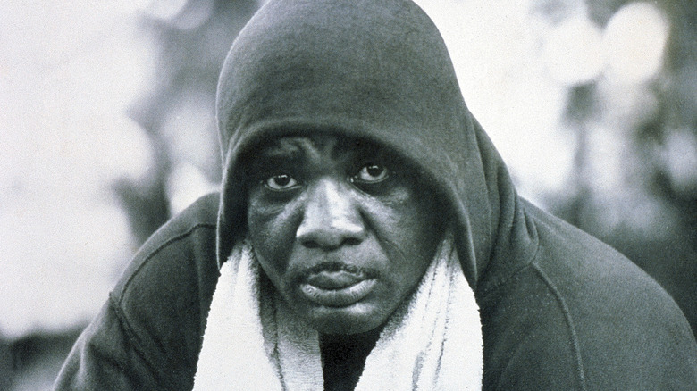 Sonny Liston in hoody with towel