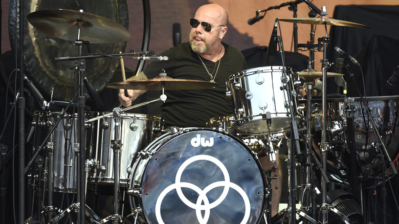 Jason Bonham playing drums on stage
