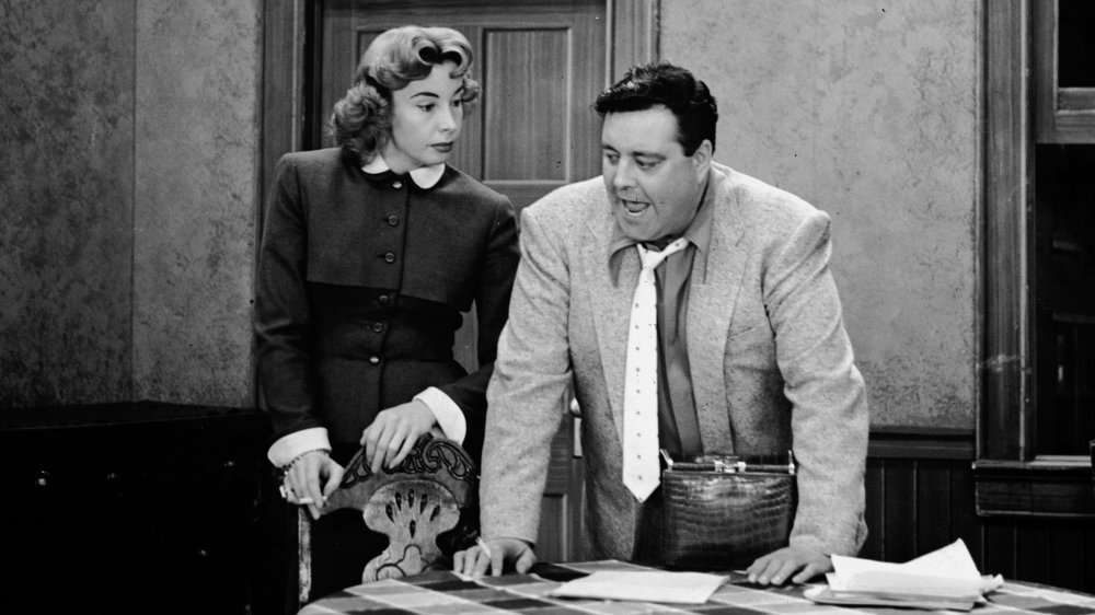 Jackie Gleason and Audrey Meadows on 'The Honeymooners' set