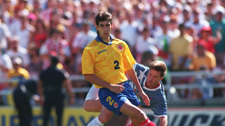 Andrés Escobar playing soccer for Colombia