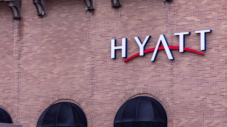 Hyatt hotel logo on brick