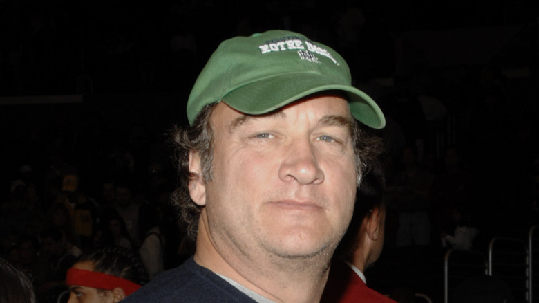 Jim Belushi in green baseball hat