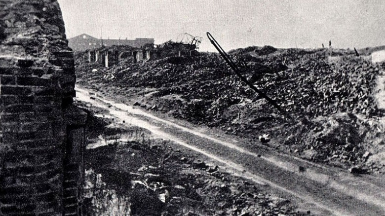 Destroyed buildings and piles of rubble