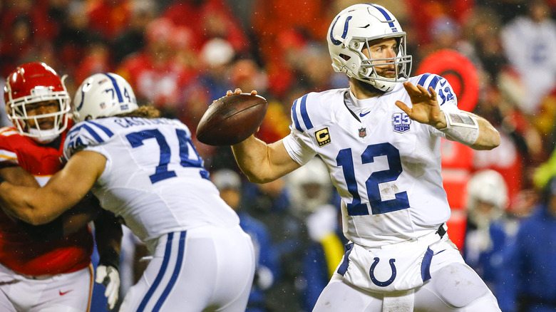 Andrew Luck throwing a pass