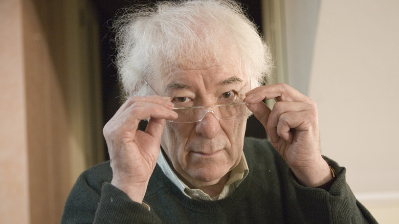 Seamus Heaney looking over his glasses