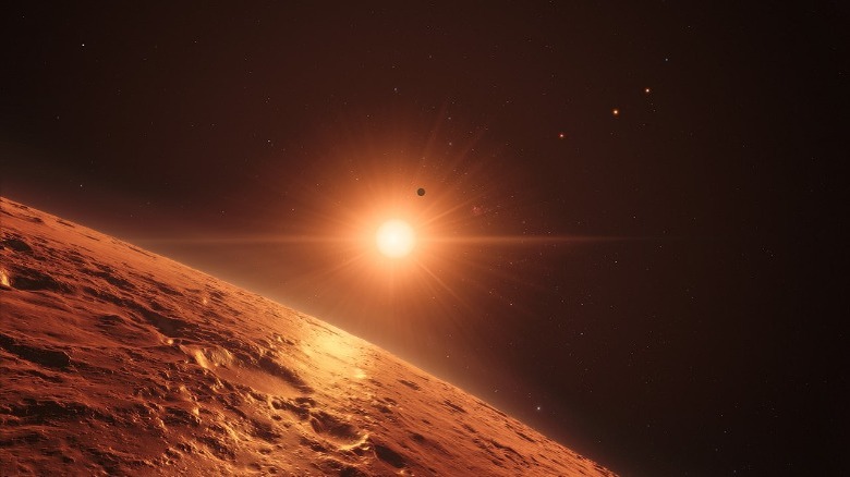 Artist's impression of view from one of the middle planets in the TRAPPIST-1 system