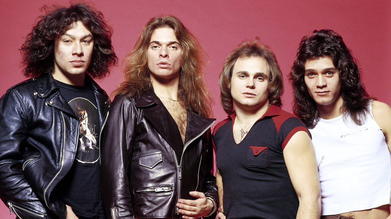 1970s van halen publicity shot with red background