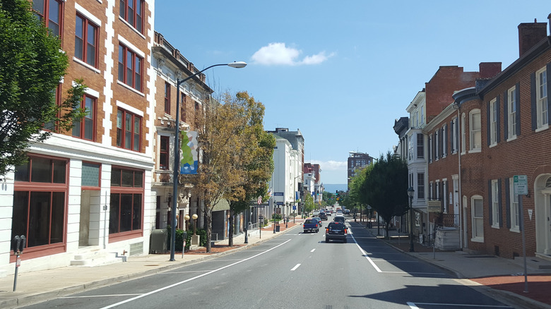 View down a picturesque street in Hagerstown, Maryland