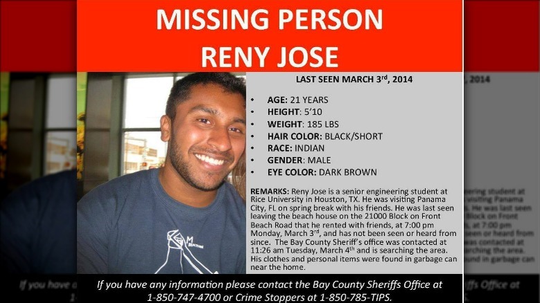 Reny Jose smiling on a missing person poster