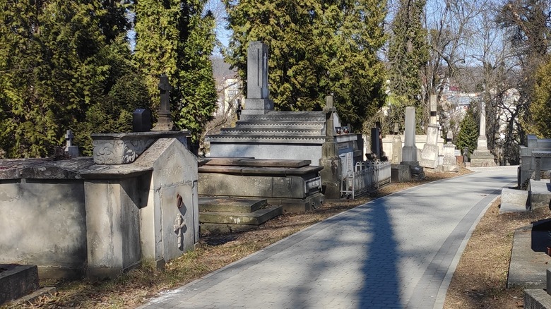 cemetery crypts path graveyard