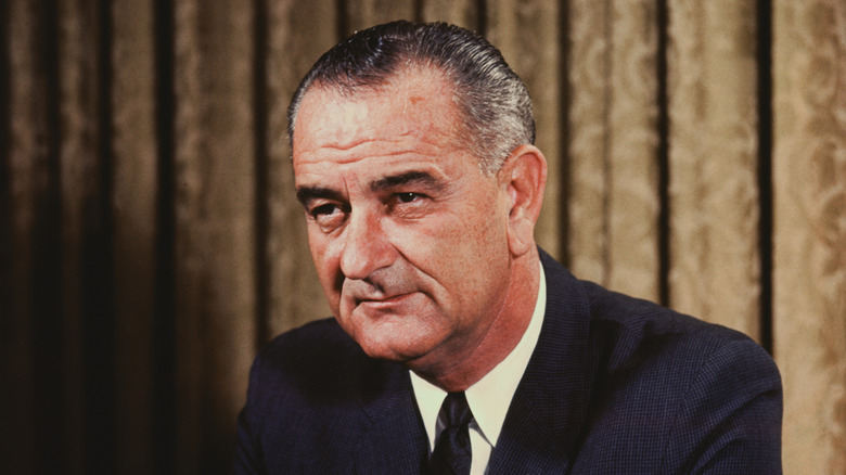 lyndon johnson squinting to side in presidential photo