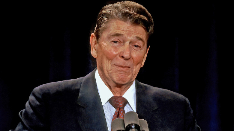 ronald reagan smirking during 1985 speech