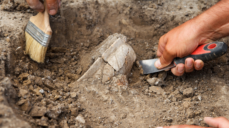 Archeologist searching for prehistoric pottery