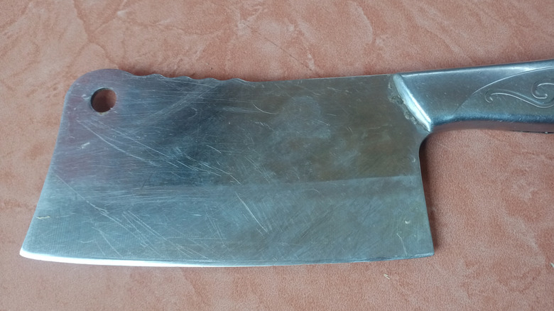 A steel handled butcher knife