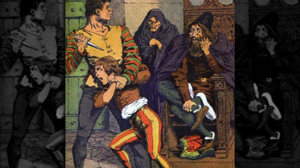 Gilles de Rais and servants taking a child