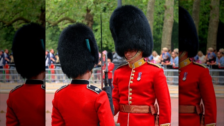 british military guards talking