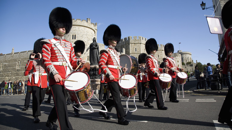 british military guard drummers marching