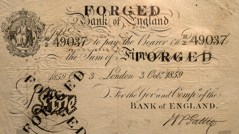 Forged British pound note