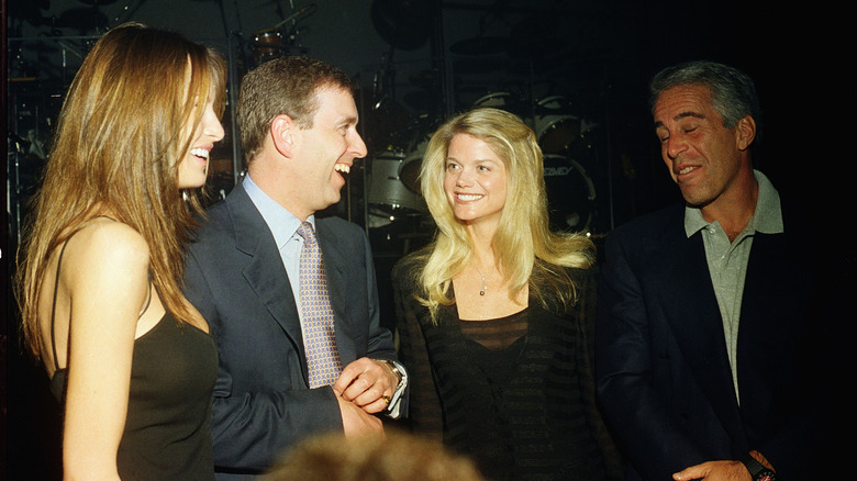 Prince Andrew laughing in a group including Epstein