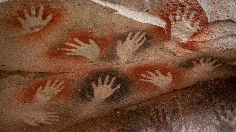 Hand stencil cave art