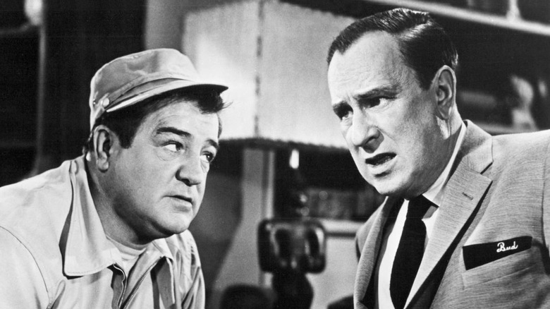 Costello and Abbott talking on screen