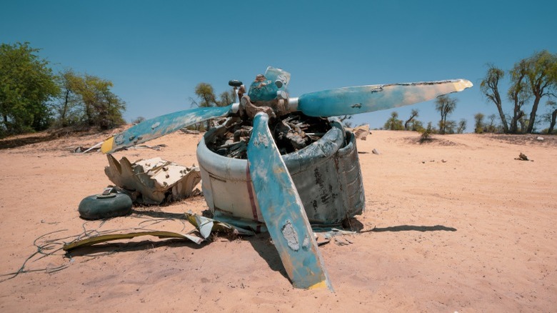 Ruined aircraft in desert