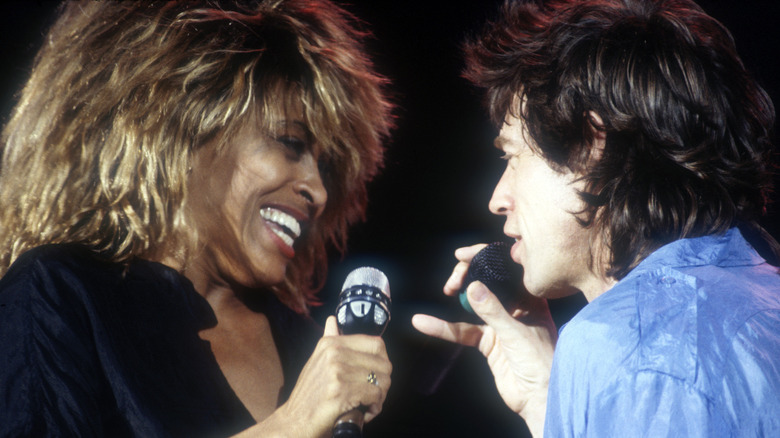 Tina Turner and Mick Jagger rehearsing