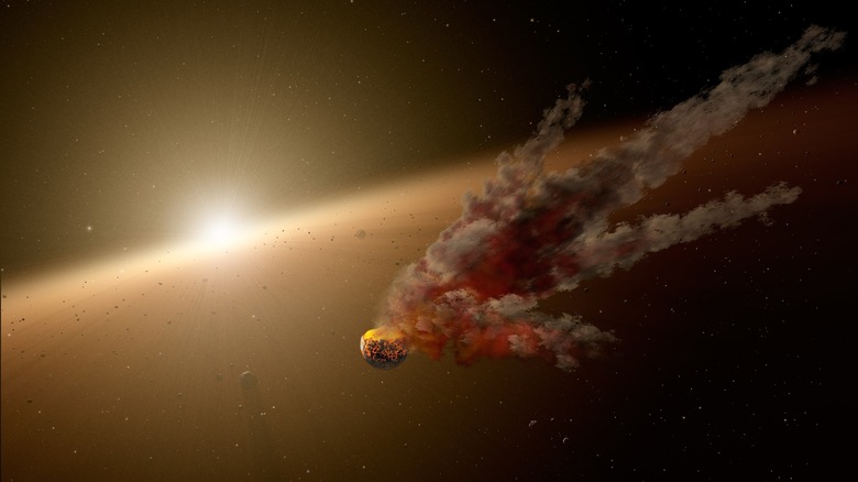 Artist's impression of planets and asteroids in solar system