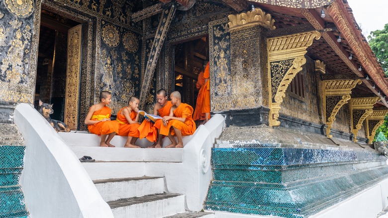 Buddhist monk children reading