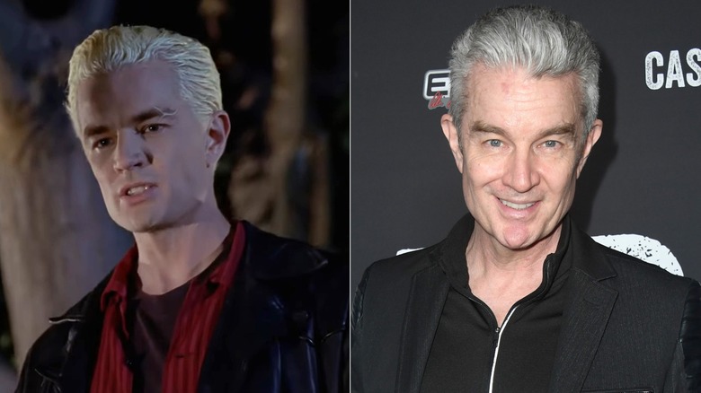 Spike grimacing in "Buffy the Vampire Slayer" and James Marsters smiling on the red carpet