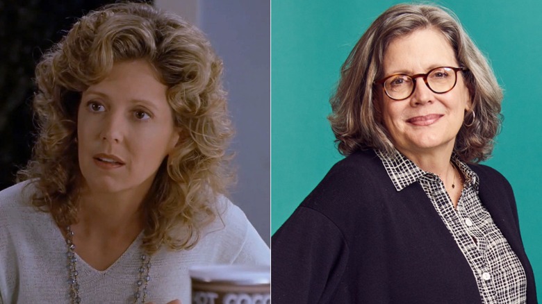 Joyce Summers looking to the side in "Buffy the Vampire Slayer" and Kristine Sutherland smiling for a photo at a fan convention