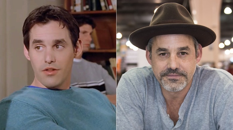 Xander Harris talking in "Buffy the Vampire Slayer" and Nicholas Brendon wearing a hat and posing for a photo at a fan convention