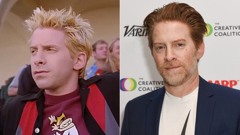 Oz looking to the side in "Buffy the Vampire Slayer" and Seth Green posing for a photo at The Creative Coalition