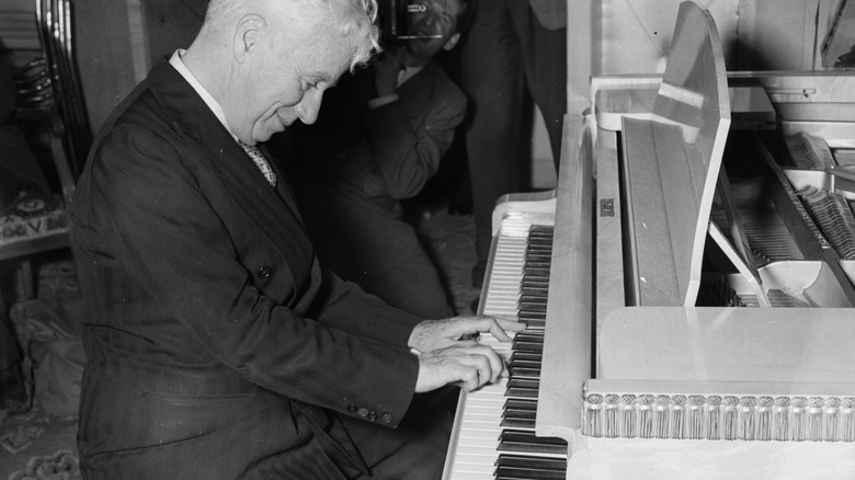 Charlie Chaplin playing the piano