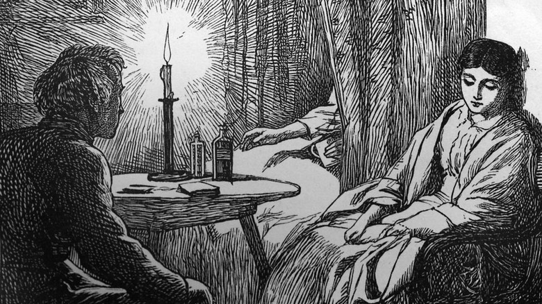 Illustration of couple reading by candlelight