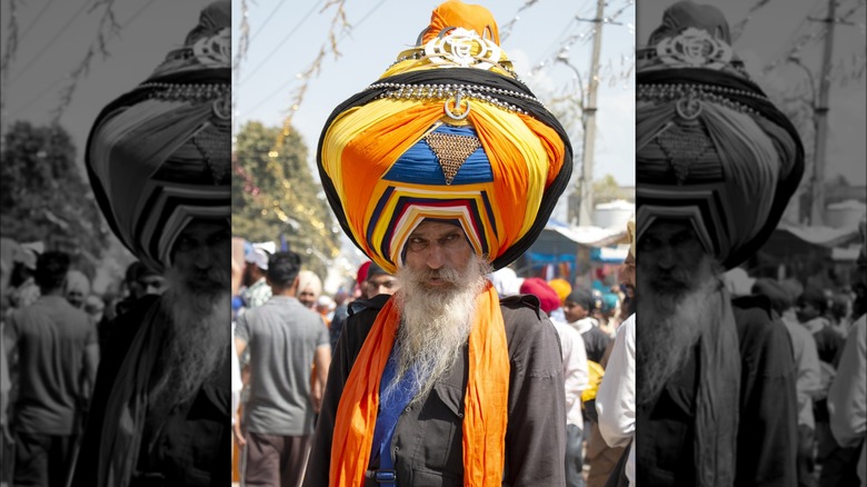 Nihang Sikh with colorful dastar