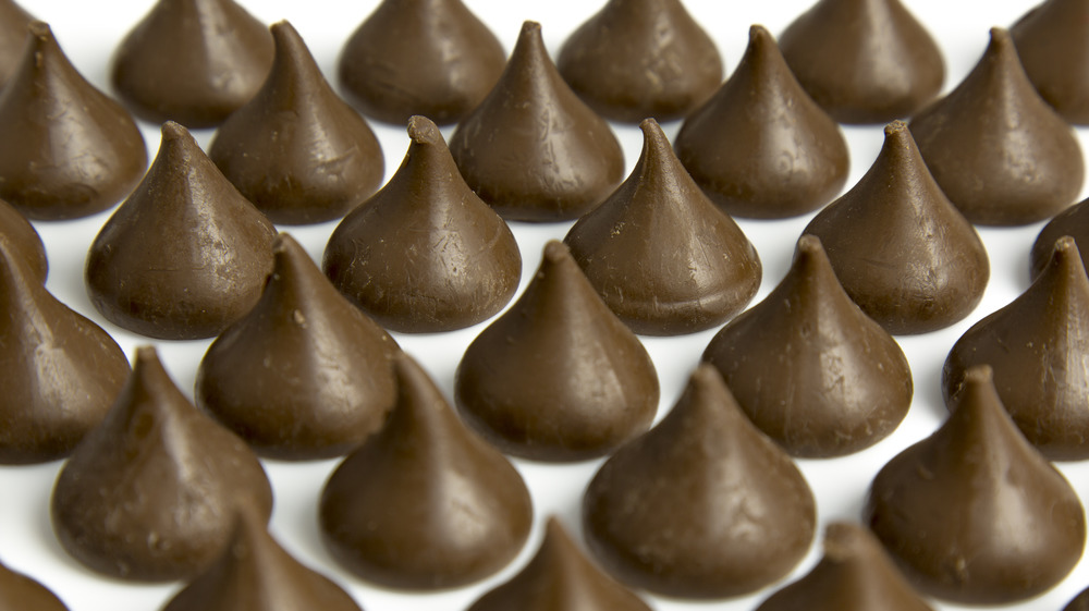 chocolate kisses on white