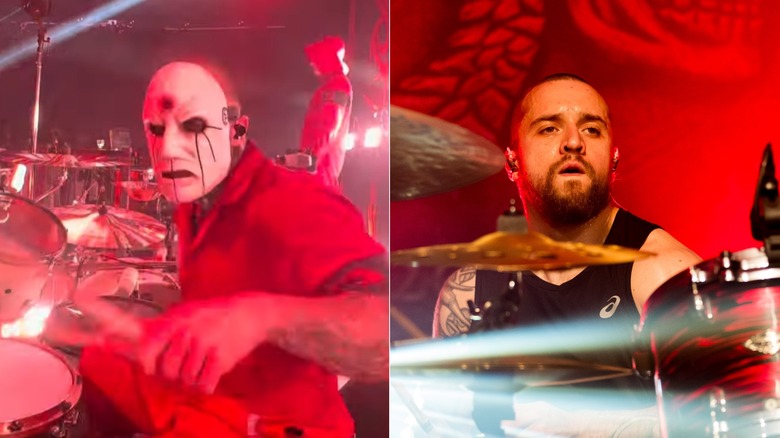 Eloy Casagrande drumming with and without mask split