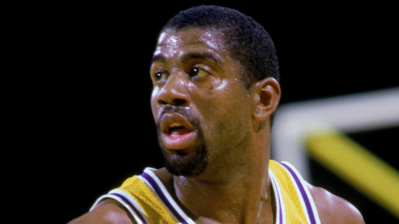 Magic Johnson playing for the Lakers